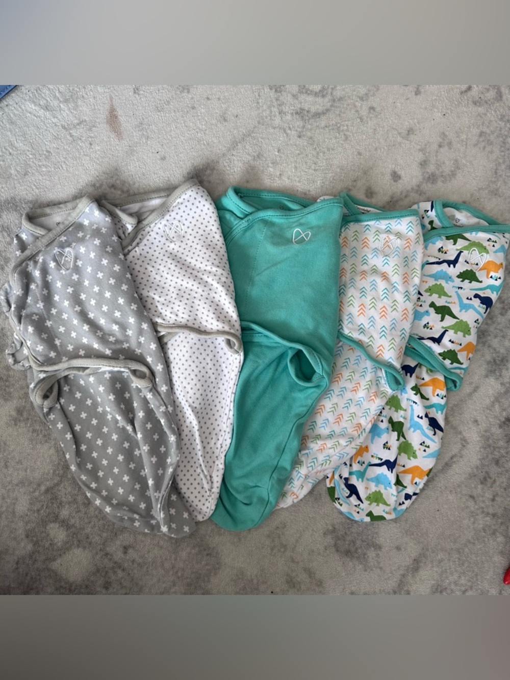 (5) SwaddleMe Baby Velcro Swaddles size SM/MED 0-3 Months Blue Green Orange EUC